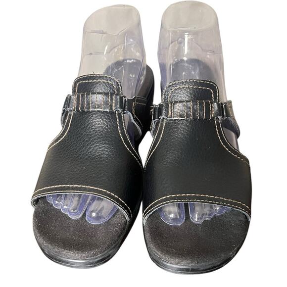 CLARKS Brown Leather Open Toe Slide Slip On Sandals Contrast Stitching Women’s 8 - Picture 1 of 9